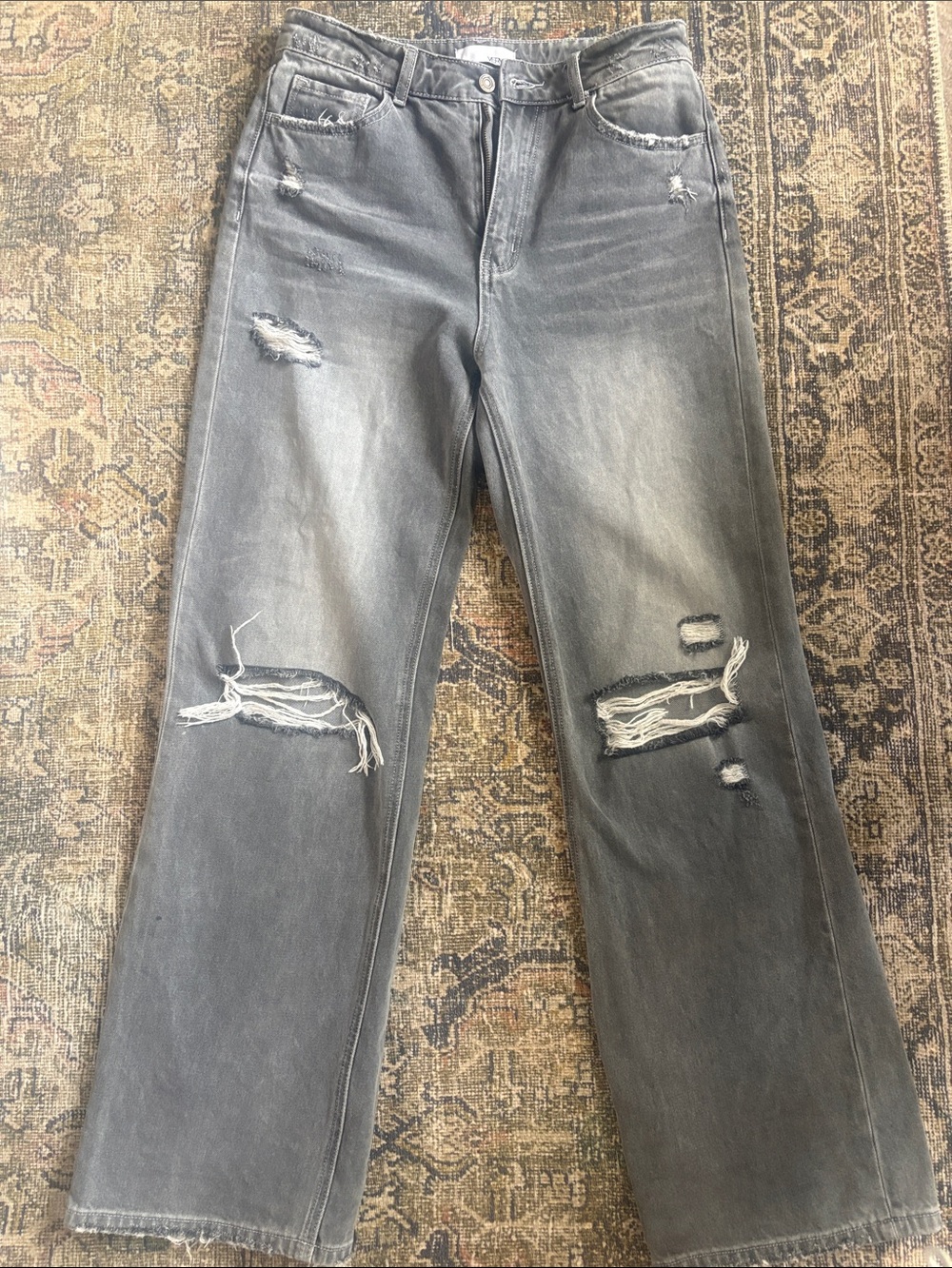 Vervet Washed Gray Distressed Wide-Leg Jeans - Women